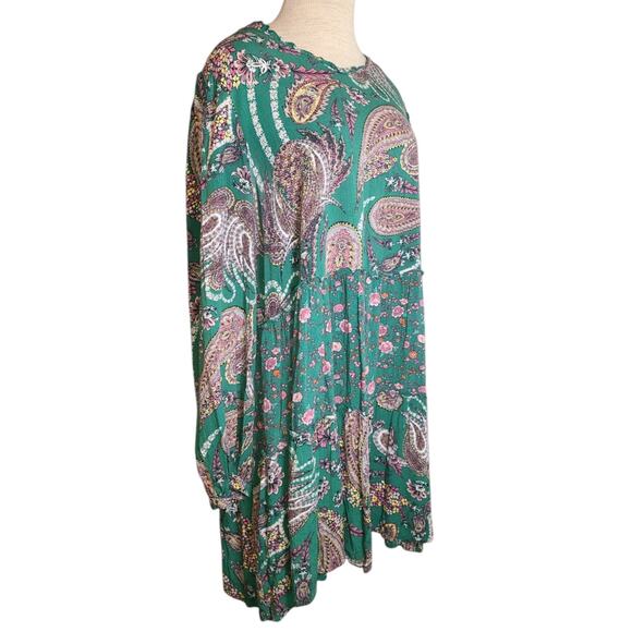 WONDERLY Curvy SZ 2X Midi Boho Peasant Tiered Flowy Paisley Green - Picture 2 of 7